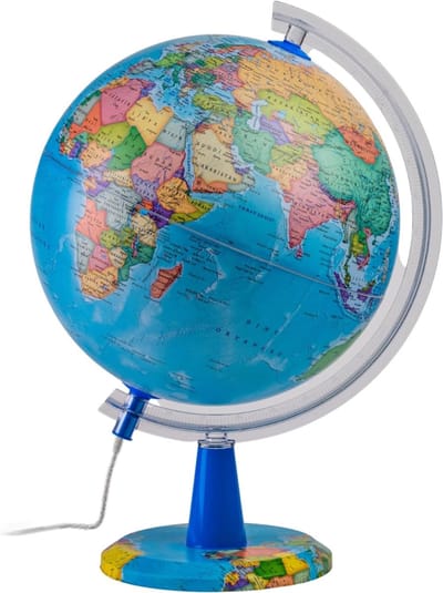 REN® Verlichte wereldbol - Wereldbol - Kinderwereldbol - 26 cm - Moderne politieke wereldbol met Engelse kaart - Veelkleurig - 32cm x 29cm x 18cm