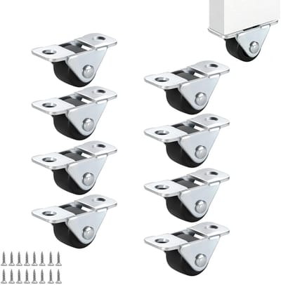 Dailygoods- Meubelwieltjes set van 8 - Mini zwenkwielen 12 mm - Rubber wieltjes - Laag model 24 kg draagkracht - Stalen bovenplaat - Zwart