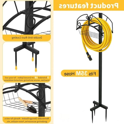 Tuinslanghouder - Slanghouder Trolley - Tuin Organiseren - Vrijstaand met Spikes - 35 Meter Slang - Zwart