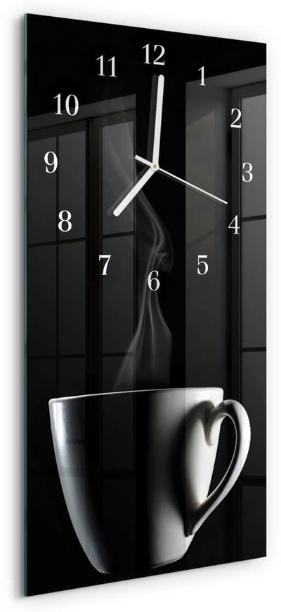 Tulup Wandklok - Beker Glazen Wandklok Design - 30x60 cm - Zwart Klok Glas Met Opdruk - Witte Handen - Rechthoekige Wandklok - Klok Glas Met Opdruk - Moderne Wandklok Glas