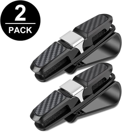 Brillenhouder voor autozonneklep - 2 stuks - zonnebrillenhouder - brilhouder voor auto - dubbele uiteinden clip - 180° draaibare - autobrillenhouder met ticketkaartclip - zonnebrillen houder - zonnebrillen rek