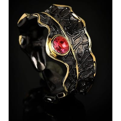 Natuurlijke Zirkoon Boutique Retro Stijl Open Ring Handgemaakt Dames Zwart Goud Tweekleurige Sieraden No. 10 black