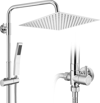 DERW Max Douchesysteem Regendouche - Roestvrijstalen Doucheset - 10 inch Douchekop - RVS Handdouche - Verstelbare Hoogte 72-110 cm - Chroom