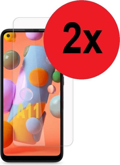 Geschikt voor Samsung Galaxy A11 2x Screenprotector Beschermglas Tempered Gehard Glas 2.5D 9H (2 stuks) Pearlycase