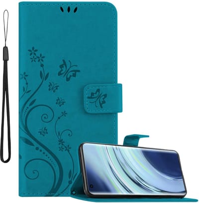 Cadorabo Hoesje geschikt voor Xiaomi Mi 11 5G in Blauw - Beschermhoes in bloemmotief met magnetische sluiting, standfunctie en kaartsleuven Book Case Cover Etui