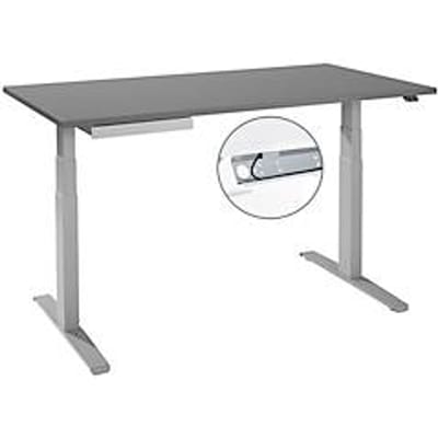 Bureau, elektrisch in hoogte verstelbaar, T-voet, B 1600 x D 800 x H 645-1290 mm, alu grafiet/wit + kabelgoot, accessoirelade