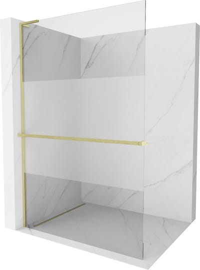 Mexen Kioto+ L douchewand met plank Walk-in 70 x 200 , transparant/frost, goud geborsteld - 800-070-123-55-35