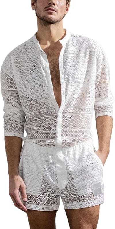 Zomerset Heren Doorschijnend - Wit - Lange Mouwen - Korte Broek