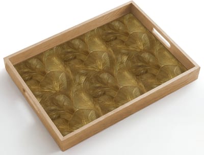 Dienblad hout 50x35 cm - Schootdienblad - Organisch - Lijnen - Goud - Borrelplank rechthoek - Plateau dienbladen