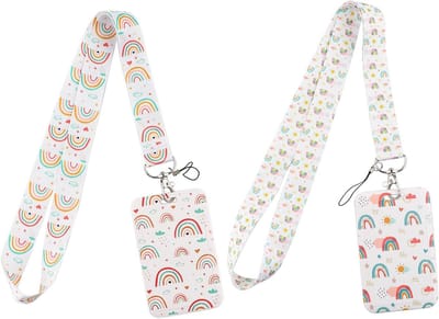 Lanyard met Kaarthouder Set van 2, Kleurrijke ID Lanyard voor Sleutels en Identificatie, Geschikt voor Kantoor en Schoolgebruik, Voor Vrouwen en Kinderen