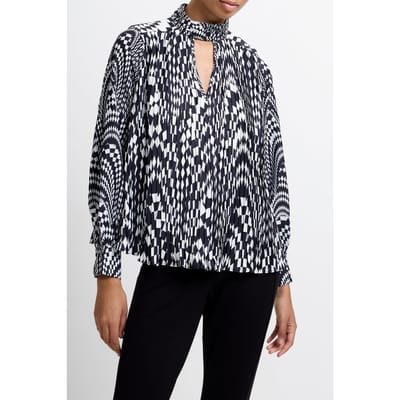 French Connection Fern Pleated Top Classic Cream/blkout Größe: XS | Longsleeves Outlet | Damen | Weiß