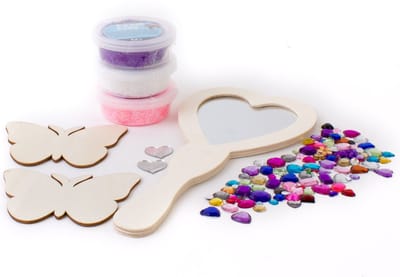 Handspiegel hart vorm hout Prinsessen feest Creatief knutselpakket cadeau Foam Clay® diy hartje vlinder knutselen met kinderen meisje origineel knutselidee prinsesje glitter uniek cadeau