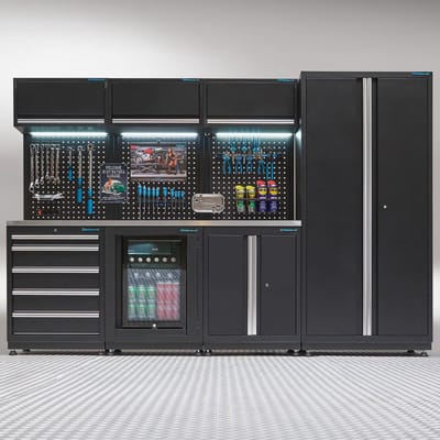 Datona® Werkplaatsinrichting PREMIUM RVS - met koelkast - 294 cm - Zwart