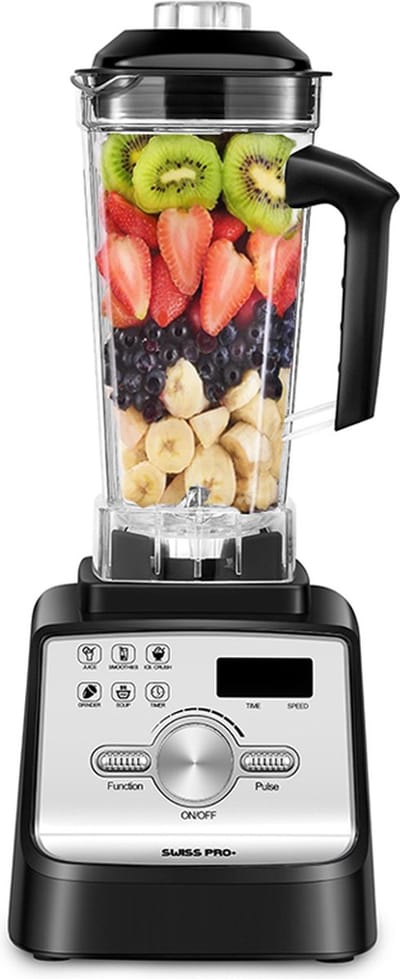 Swiss Pro+ Professionele Blender 2L Zwart - Roestvrijstaal - 2 Liter - Krachtige Smoothiemaker en ijscrusher - 2000W - 9 Snelheden - 6 Functies - Digitaal