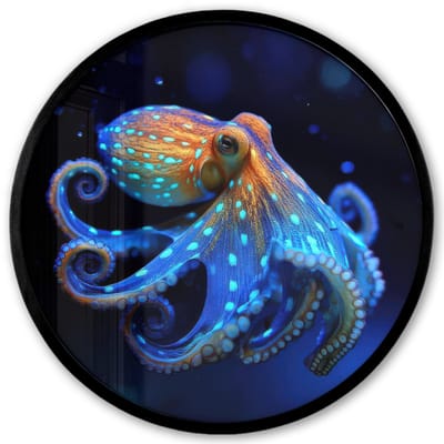 Poster in lijst Rond - Fotolijst 40x40 cm - Posters - Octopus - Stippen - Blauw - Zee - Ronde posterlijst zwart - Decoratie - Wanddecoratie woonkamer - Muurdecoratie slaapkamer