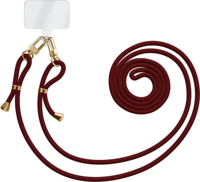 Casimoda® - Universeel telefoonkoord met dubbele sluiting - Telefoonketting - Phone cord - Verstelbaar koord voor telefoon - Rood