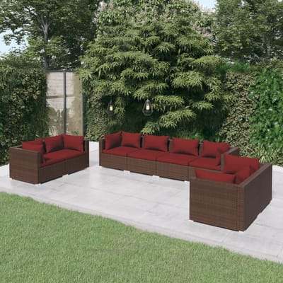 vidaXL - 8-delige - Loungeset - met - kussens - poly - rattan - bruin