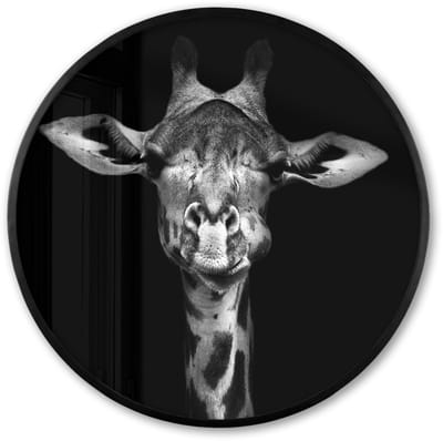 Poster in lijst Rond - Fotolijst 60x60 cm - Posters - Giraffe - Portret - Dieren - Zwart - Wit - Ronde posterlijst zwart - Decoratie - Wanddecoratie woonkamer - Muurdecoratie slaapkamer