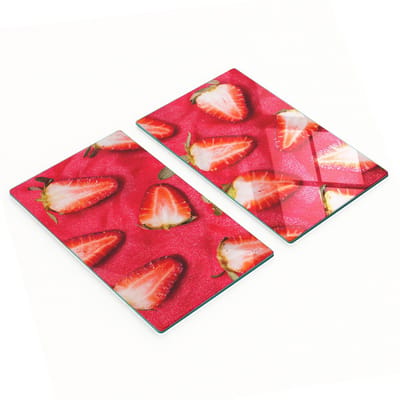 Stijlvolle en duurzame glazen snijplanken met print van gesneden aardbeien, 2x30x52 cm