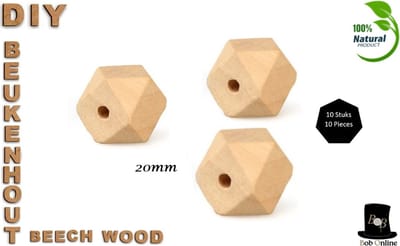 Bob Online ™ – 10 Stuks - 20mm Natuurlijke Achthoekige Houten Kralen - Geometrische Houten Kralen - DIY Geometrische 20mm Houten Kralen met ca. 3.5 – 4mm Gaatje - Blanco Houten Kubus Kralen - Macramé Kralen - DIY 20mm Beech Wood Beads