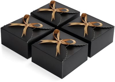 Dailygoody - Zwart Geribbeld Kraft Papier Geschenkdozen - 50 Stuks - Kleine Dozen Voor DIY - 12 x 12 x 6 cm - Perfect Voor Huwelijk En Feest