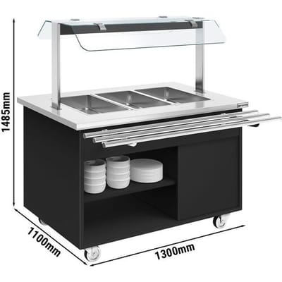 GGM Gastro Buffetwagen warm DANZIG - 1300mm - für 3x GN 1/1 - mit Tablettrutsche - Schwarz