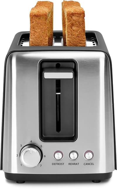 Aigostar 30A49 Delish - Broodrooster - Toaster - 2 Extra Brede Sleuven - 7 Warmteniveaus - Met Externe Grill - Reheat en Ontdooi-functie - 750W - Zwart