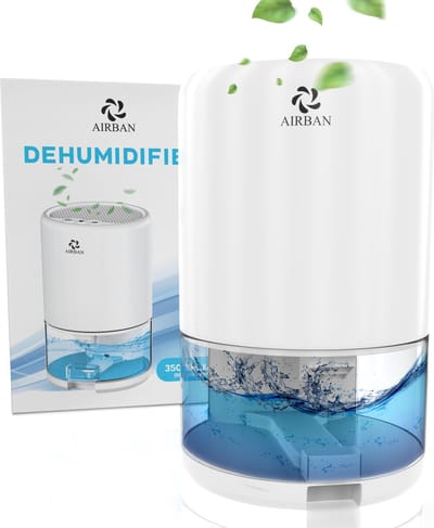 AIRBAN® Extreem stille Luchtontvochtiger met Slaap Modus - Perfecte Condensdroger voor badkamers - Slaapkamers - Caravans - Ontvochtigd 500ml per dag - 2-in-1 Luchtreiniger & Dehumidifier
