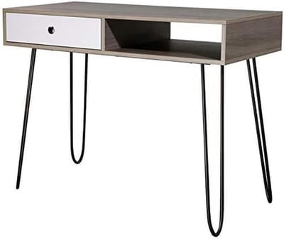 Bureau met Lade - Schrijftafel Werktafel - Thuiswerken Organiseren - Met Ronde Opening - 100x48x76 cm - Beuken Grijs