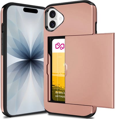 Hoesje met Pasjeshouder geschikt voor iPhone 17 - Back Cover SlideCase Roségoud