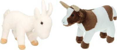 Cornelissen Pluche knuffel boerderijdieren set - Koe en Geit - van 22 cm - Zachte kinder knuffels - cadeau