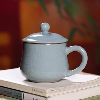 Longquan Celadon Bureau Beker Huishoudelijke Mok Ge Kiln Open Stuk Theekop Keramische Theekop Persoonlijke Waterbeker met Deksel 260ML brown