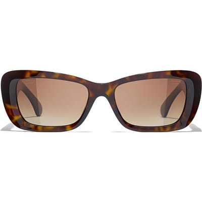 CHANEL Logo Design Acetaat Onregelmatige Zonnebril Dames Schildpad