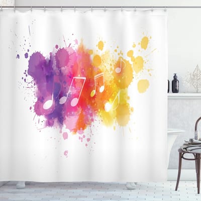ABAKUHAUS douchegordijn – abstracte aquarel – 175x240 cm – fuchsia/oranje