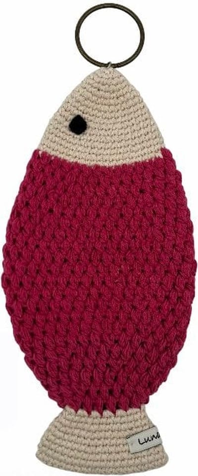 Luna-Leena wanddecoratie vis - fuchsia - L 24cm - biologisch katoen - hand gehaakt in Nepal - home decoration - fish - fishing - ichthus - cadeau