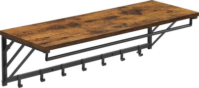 ACAZA Kapstok - Wandkapstok - Kapstok Hangend - 90 x 30 x 26.2 cm - 7 Haken met Plank en Kledingstang - Bruin Zwart