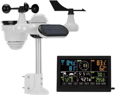 7-In-1 Weerstation, Draadloos, 7,5 Inch Kleurendisplay, Digitale Monitor voor Binnen En Buiten, Temperatuur, Vochtigheid, Windsnelheid/Richting, Regen