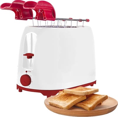 White-Label Broodrooster met Tostiklemmen - Toaster - Broodroosters - Wit met Rood