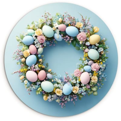 WallCircle® Wandcirkel 120x120 cm - Muurcirkel Krans - Eieren - Bloemen - Muurdecoratie woonkamer - Wanddecoratie slaapkamer - Kamer decoratie accessoires - Ronde schilderijen XXL