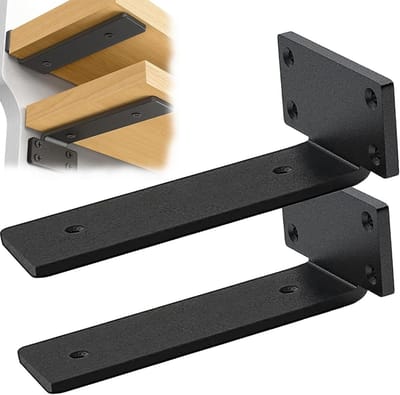Set van 2 Zware Wandsteunen 20 cm, Robuuste Planksteunen met 75 kg Draagvermogen, Zwart voor Zwevende Planken