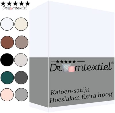 Droomtextiel Hoeslaken Katoen-Satijn - Wit - 200x220 cm - Hoogwaardige Kwaliteit - Super Zacht - Hoge Hoek
