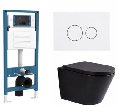 QeramiQ Dely Toiletset - inbouwreservoir Qeramiq Flush - 35mm zitting - kunststof glans witte bedieningsplaat - ronde knoppen - mat zwart