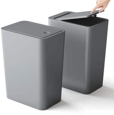 Set van 2 smalle vuilnisemmers met persdeksel - 10 liter - Ruimtebesparend design voor keuken, badkamer en kantoor - Geurwerend - Grijs
