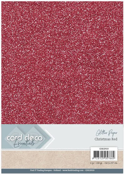 Glitter papier Kerstrood 230 grams 6 vel A4 formaat