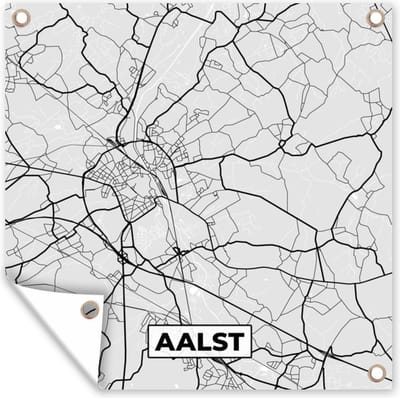 Tuin poster Zwart Wit – België – Plattegrond – Stadskaart – Kaart – Aalst - 200x200 cm - Tuindoek