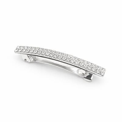 Zilverkleurige haarspeld met 2 rijen strass met French Barrette clip lengte 6 cm