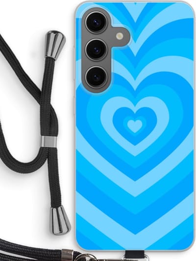 Case Company® - Hoesje met koord geschikt voor Samsung Galaxy S24 hoesje met Koord - Hart Blauw - Telefoonhoesje met Zwart Koord - Bescherming aan alle Kanten en Over de Schermrand
