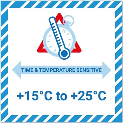 Time & temperature sensitive 15 tot 25 graden sticker | 10 x 10 cm
