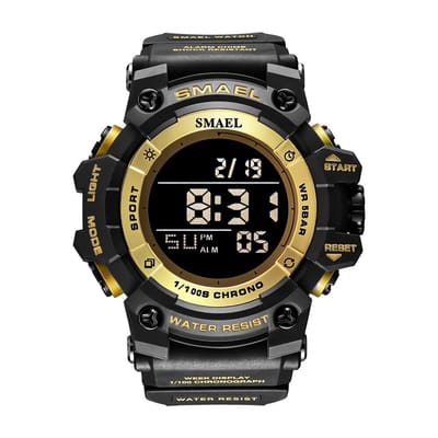 Heren Horloge Zwart met zwart rubber band | Digitaal en Analoog | Smael | Waterdicht | Glow in dark | Zwart Goud  | Mud Master | Leger | Army | Grof | Licht | Rubberen band | Timer | shock Bestendig | Eyecatcher | Master|