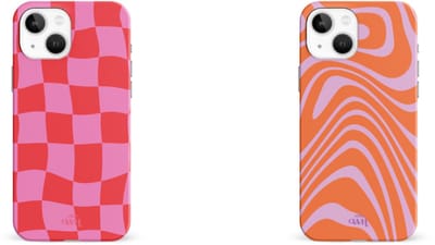 xoxo Wildhearts telefoonhoesjes Boogie Wonderland Orange + Drunk In Love – Double Layer Hard Cases met golvend en blokjespatroon – opvallend en stevig – geschikt voor iPhone 13